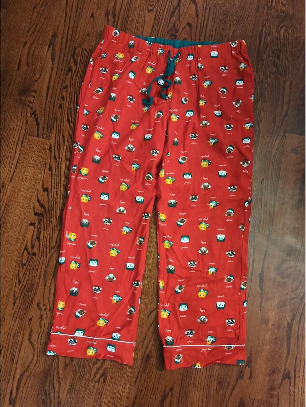 Lands' End Christmas Cats Pajama PJ Pants Womans 18 Red Holiday Kitty EUC